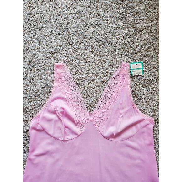 Vintage Pink Lace Lingerie Long Dress Slip Undergarment V-Neck Sleeveless XL - Picture 3 of 6